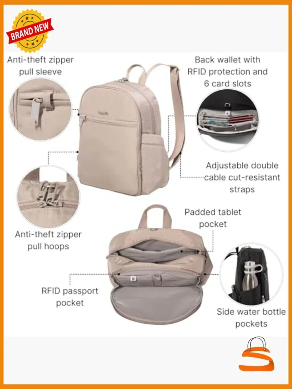 Anti-Theft Travel Backpack with Locking Zippers and RFID
